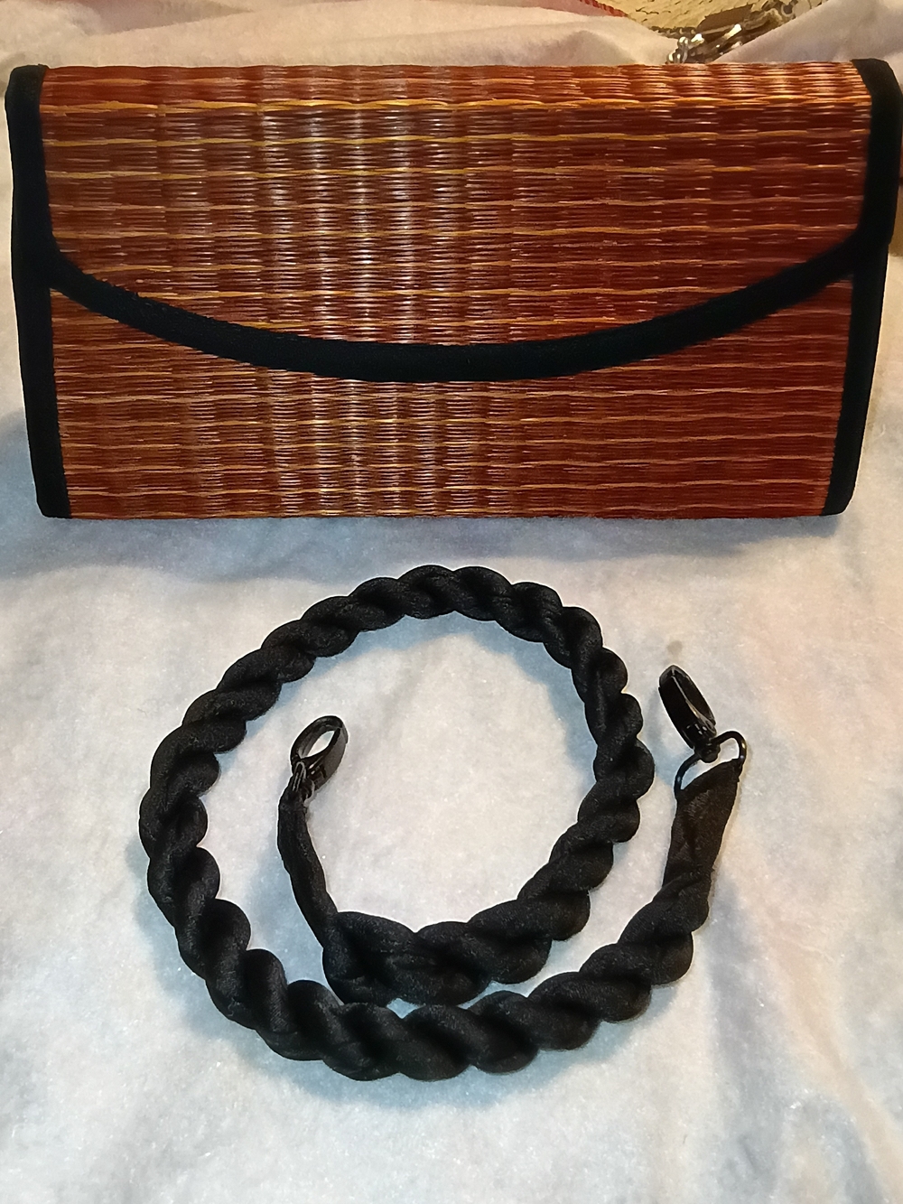 Baskets Of Cambodia Woven Straw-Style Bag with Black Handle - Picture 6 of 11